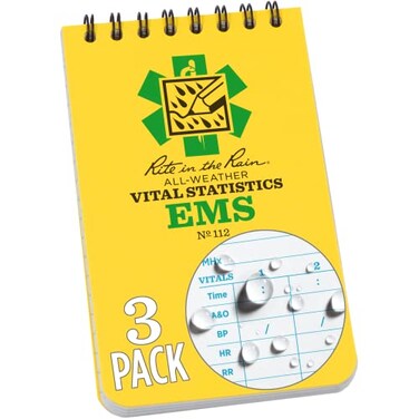 Rite in the Rain Weatherproof EMS Notebook 3 x 5 Yellow Cover Vital Stats Pages 3 Pack No 1123