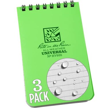 Rite in the Rain Florescent Top Spiral Notebook 3 x 5 Hi Vis Green Cover Universal Page Pattern 3 Pack No HV9353