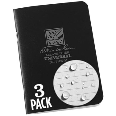 Rite in the Rain Weatherproof MiniStapled Notebook 3 14 x 4 58 Black Cover Universal Pattern 3 Pack No 771FXM