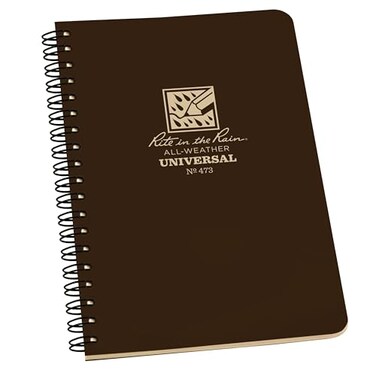 Rite in the Rain Weatherproof Side Spiral Notebook 4625 x 7 Brown Weatherproof Notepad Universal Page Pattern No 473
