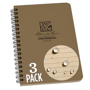 Rite in the Rain Weatherproof Side Spiral Notebook 4625 x 7 Tan Cover Universal Pattern 3 Pack No 973TL3