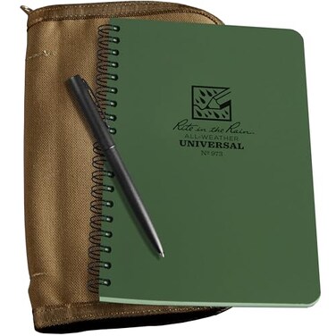 Rite in the Rain Weatherproof Side Spiral Kit Tan CORDURA Fabric Cover 4625 x 7 Green Notebook and Weatherproof Pen No 973KIT