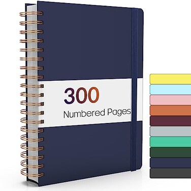 Forvencer Lined Spiral Journal Notebook with 300 Numbered Pages B5 College Ruled Thick Journals for Writing with 100GSM Paper Hardcover Notebooks with Contents for Work School Women Men Navy