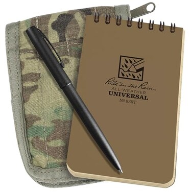 Rite in the Rain Weatherproof 3 x 5 Top Spiral Notebook Kit MultiCam CORDURA Fabric Cover 3 x 5 Tan Notebook and Weatherproof Pen No 935MKIT