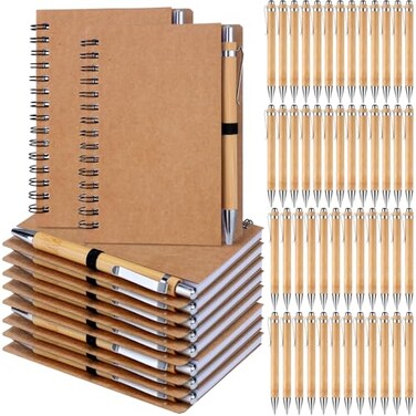 Engrowtic 50 Set Bulk Notebooks with Pens Appreciation Gifts Spiral Kraft Pocket Notebooks Lined Journal with Bamboo Pens Personalized Gifts for Employee Teachers Fathers Day Back to School Favors