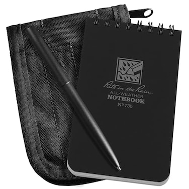 Rite in the Rain Weatherproof 3 x 5 Top Spiral Notebook Kit Black CORDURA Fabric Cover 3 x 5 Black Notebook and Weatherproof Pen No 735BKITL