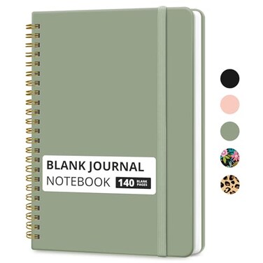 Taja Blank Spiral Journal Notebook for Women Men 140 Pages Sketch Book Plain Notebook for Drawing Sketching Journals for Creative Writing A557 x 79 Green
