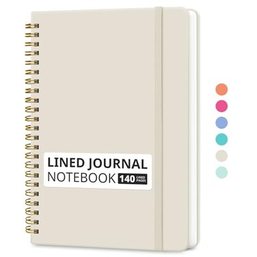 Taja Lined Spiral Journal Notebook for Women Men 140 Pages College Ruled Hardcover Notebook for Work Note Taking Journals for Writing A557 x 79 Beige
