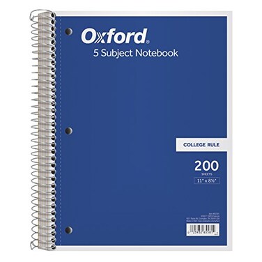 Tops Oxford 5Subject Notebook 812 x 11 College Rule 200 Sheets 4 Dividers 65581
