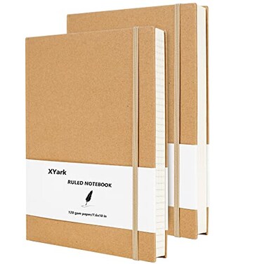 XYark Large B5 Line Notebook Journals College Ruled Kraft Hardcover Sketchbook Subject Composition Notebooks with Lined Paper 2 Pack 120GSM 102 Sheets 76x10 inch Travel Journal Set