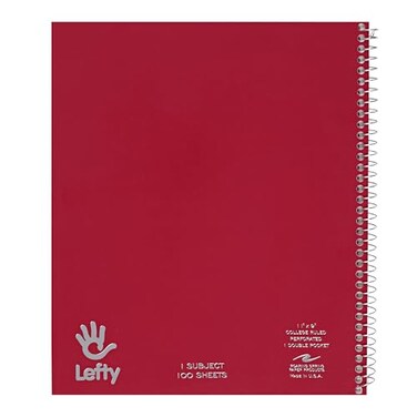 ROARING SPRING Lefty Spiral Notebook LeftHanded One Subject Notebook 11 x 9 100 Sheets CollegeRuled Perforated Assorted Saranac Covers Made in USA