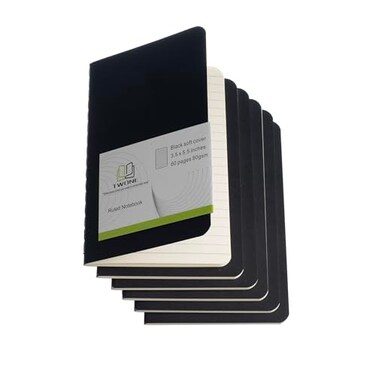 TWONE 6 Pack Mini Pocket Notebooks 35 by 55 Inches 90 x 140 mm Black Cardstock Journal Set with 60 Lined Pages 30 Sheets Perfect for Travel Office School Daily Notes