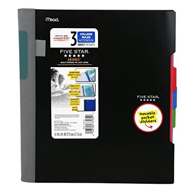 Five Star Advance Spiral Notebook 3 Subject College Ruled Paper 150 Sheets 11 x 812 Color Selected For You 06324