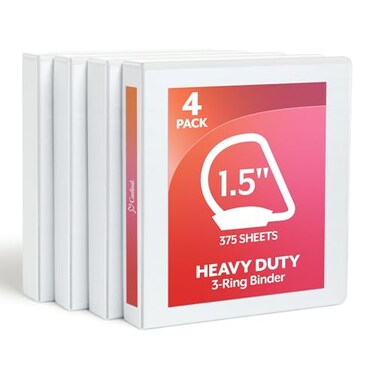 Cardinal 15 Inch 3 Ring Binder D Ring White 4 Pack Holds 375 Sheets 29400
