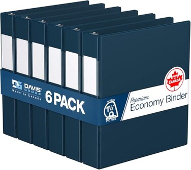 Davis Group Premium Economy 6Pack 3Ring Binders for School or Office DRing Binders 15 Inch Navy Blue