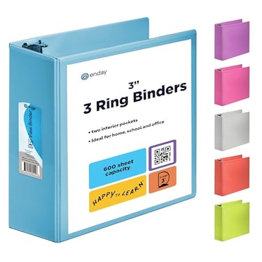 Enday 3 Inch Binder 3 Ring Binders Blue Slant DRing 3 Clear View Cover with 2 Inside Pockets Heavy Duty Colored School Supplies Office and Home Binders