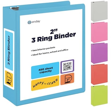 Enday 2 Inch 3 Ring Binder 2 Blue Slant DRing 2 in Binder Clear View Cover with 2 Inside Pockets Heavy Duty Colored School Supplies Office and Home Binders By