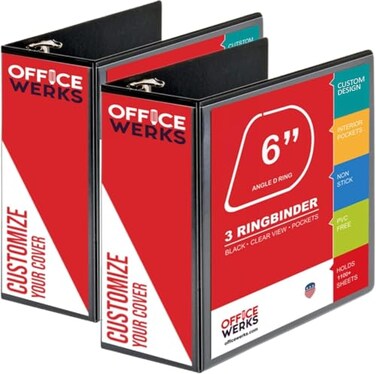 Performore 2 Pack of 6 Inch 3 Ring Binder with Locking Angle D Rings Professional Heavy Duty Large Storage Binder with Pockets Fits 85 x 11 Inch Sheets NonStick Clear View Cover Customizable
