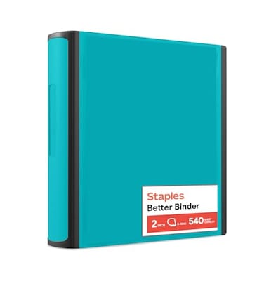 Staples Better Binder 2Inch DRing View Binder Reinforced Spine Holds Up to 540 Sheets Teal for Office School