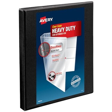 Avery HeavyDuty Nonstick View 3 Ring Binder 12 inch Slant Rings 135Sheet Capacity Black 05233