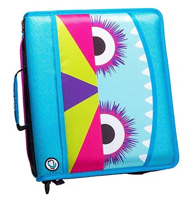 Case it Caseit The Z Shape Zipper Binder Two Binders in One Double Sided 15 Inch DRing Multiple Pockets 500 Page Capacity Comes with Shoulder Strap Monster Design Z176ME