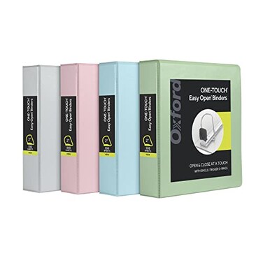 Oxford 3 Ring Binders 2 inch ONETouch Easy Open D Rings 3Sided View Binder Covers Binders for School Xtralife Hinge NonStick PVCFree Natural Pastel 530Sheet Capacity 4 Pack 79923