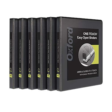 Oxford 3 Ring Binders 05 inch ONETouch Easy Open D Rings Durable Binders for School and Office View Binder Covers Xtralife Hinge NonStick PVCFree Black Holds 125 Sheets 6 PK 79901