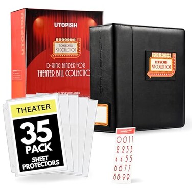 UTOPISH ShowBill Binder with Sleeves Large 4 Theater Program Holder with 35 Sheet Protectors and Numbering Stickers Included Broadway Gift with FullColor Logo and Numbering Panel