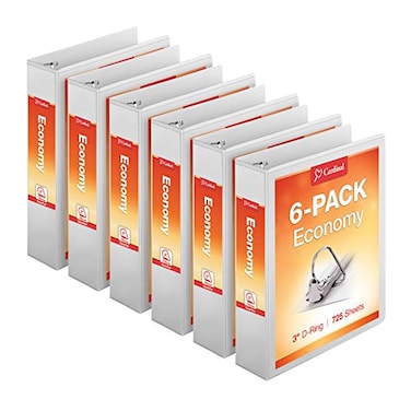 Cardinal Economy 3Ring Binders 3 SlantD Rings Holds 725 Sheets ClearVue Presentation View NonStick White Case of 6 90771