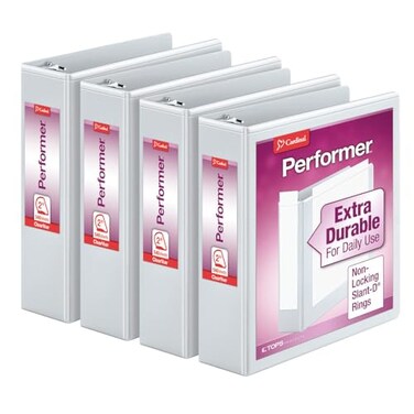 Cardinal Performer 3Ring Binders 2 NonLocking SlantD Rings 540Sheet Capacity Clearvue Presentation NonStick PVCFree White 4Pack 27500 2Inch
