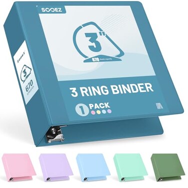 Sooez BinderX Extra Durable 3 Inch 3 Ring Binder DRing Large Binders Holds 670 Sheets of 85x11 Paper Customizable View Cover with Inside Pockets Heavy Duty 3 Ring Binder for School Grey Blue