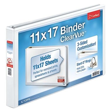 Cardinal 11Inch x 17Inch ClearVue SlantD Ring Binder 1Inch White 22112CB