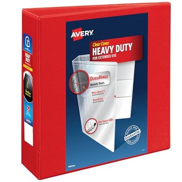Avery HeavyDuty View 3 Ring Binder 3 Inch One Touch EZD Rings 35 Inch Spine 1 Red Binder 79325