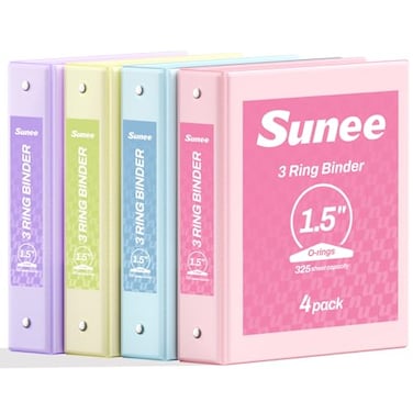 SUNEE 15 Inch Binders 3 Ring 4 Pack Clear View 1 12 Inch Binders Three Ring PVCFree Fit 85x11 Inches for School or Office Supplies Assorted Pastel