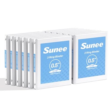 SUNEE 12 Inch Binders 3 Ring 12 Pack Bulk 3 Ring Binders Clear View PVCFree Fit 85x11 Inches for School or Office Supplies White