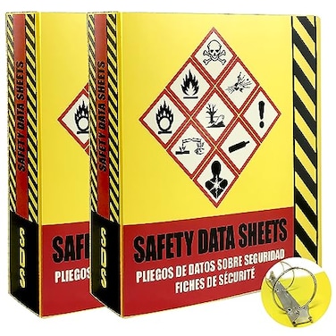 Ring Binder Depot 2 Pack of SDS Binder Heavy Duty 3 Ring Binder with 15 In Capacity Holds 250 Pages Trilingual with EnglishSpanishFrench Durable and Highly Visible Safety Data Sheets Yellow