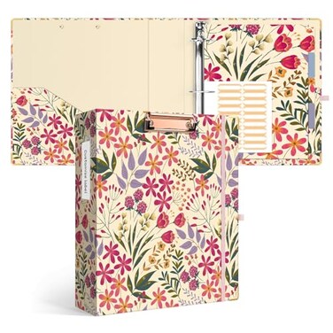 Ospelelf 3 Ring Binder 2 Inch Letter Size 11 x 85 with 5 Tab Dividers File Folder Labels and Low Profile Clipboards Floral Binder for School and Office Supplies