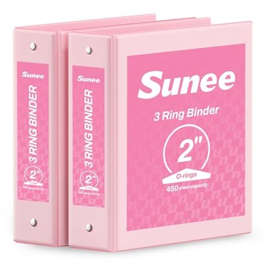 SUNEE 3 Ring Binder 2 Inch 2 Pack Clear View Binder Three Ring PVCFree Fit 85x11 Inches for School or Office Supplies Pink