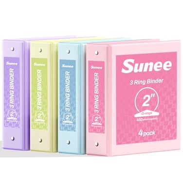 SUNEE 3 Ring Binders 2 Inch 4 Pack Clear View Binder Three Ring PVCFree Fit 85x11 Inches for School or Office Supplies Assorted Pastel