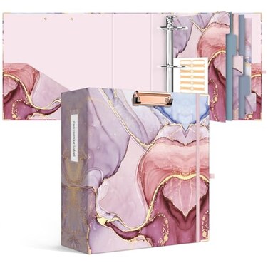Ospelelf 3 Ring Binder for Letter Size Paper with 5 Tab Dividers 3 Inch Ring 44 Inch Spine Pink Large Binder with Clip for School and Office Supplies