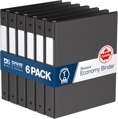 Davis Group Premium Economy 6Pack 3Ring Binders for School or Office RoundRing Binders 1 Inch Black