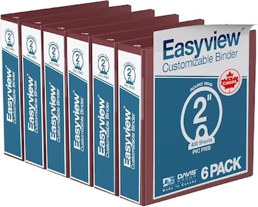 Davis Group Easyview Premium 3Ring Binders with ClearView Covers and Round Rings Binders for School or Office 2 Inch Pack of 6 Burgundy