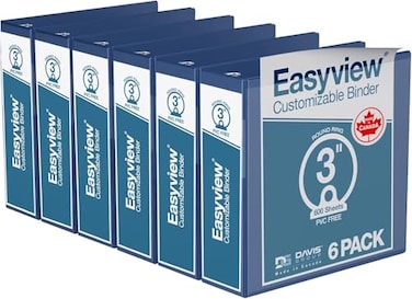 Davis Group Easyview Premium 3Ring Binders with ClearView Covers and Round Rings Binders for School or Office 3 Inch Pack of 6 Royal Blue