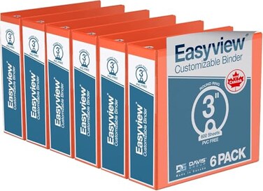Davis Group Easyview Premium 3Ring Binders with ClearView Covers and Round Rings Binders for School or Office 3 Inch Pack of 6 Orange