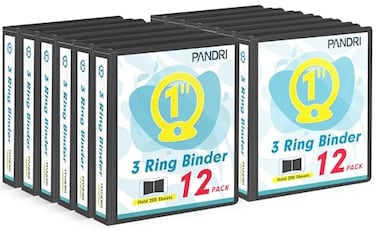 PANDRI 3 Ring Binder 1 Inch 12 Pack 1Inch Binder Fits Letter Size 85 x 11 Paper Versatile Binders for Office Home School 2 Pockets Black