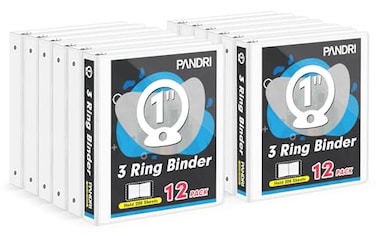 PANDRI 3 Ring Binder 1 Inch 12 Pack 1Inch Binder Fits Letter Size 85 x 11 Paper Versatile Binders for Office Home School 2 Pockets White