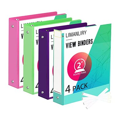 LIMANLIRY 2 Inch Binders Round 2 3 Ring Binder Customizable View Binder with Pockets Assorted Colors 4 Pack