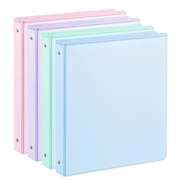 SUIN 1 Inch 3 Ring Binder 4 Pack Pastel Colors Holds 200 Sheets Letter Size with Pockets for School Office Home