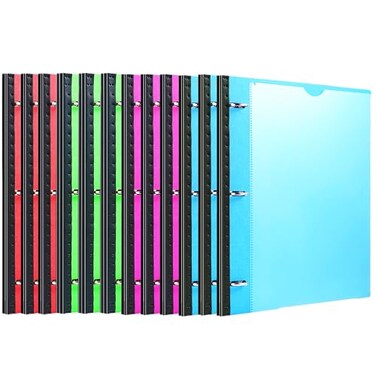MAKHISTORY Telescoping 3 Ring Binder12PCS Flexible Binder with Customized Front CoverClear Catalog Pocket3 Round Rings Flat Writing Binder 4 Bright Colors