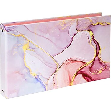 tutata LegalSize Pink Marble Binder for 85 x 14 Sleeve and Paper 3Ring 1Inch Landscape Spreadsheet Binder with Elastic Cord Ring Spacing 276in
